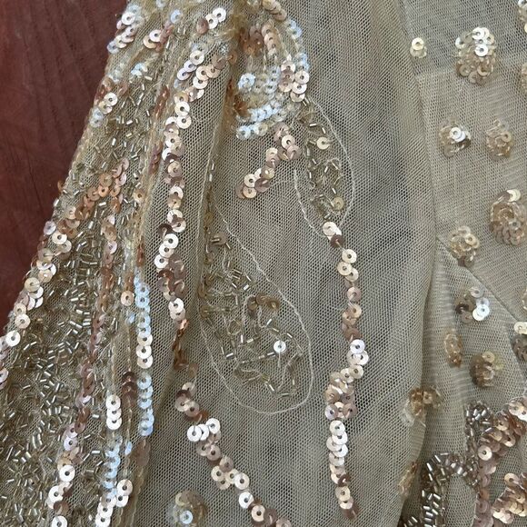 Mac Duggal EMBELLISHED ILLUSION HIGH NECK LONG SLEEVE DRESS 5572 Size 14 Latte - Picture 9 of 10